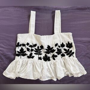 Carolina K linen blend leaf embroidered peplum cropped sleeveless top